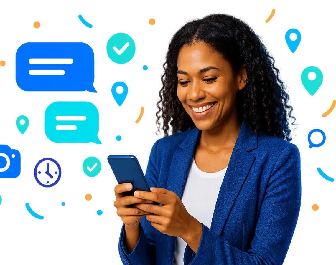 Adelaide AI SMS chatbot replying to a customer by text, collecting details and sending a booking confirmation.