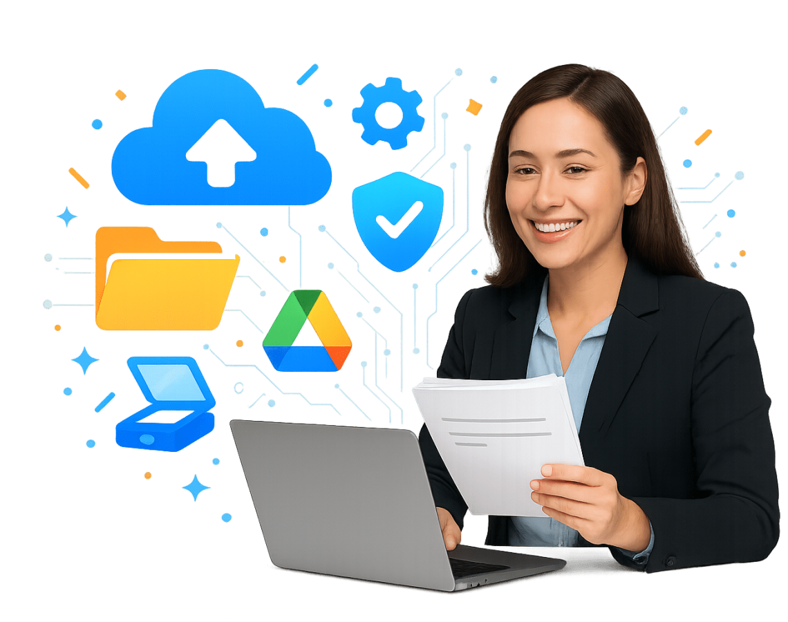 Adelaide AI filing chatbot collecting documents and storing them into organised drive folders.